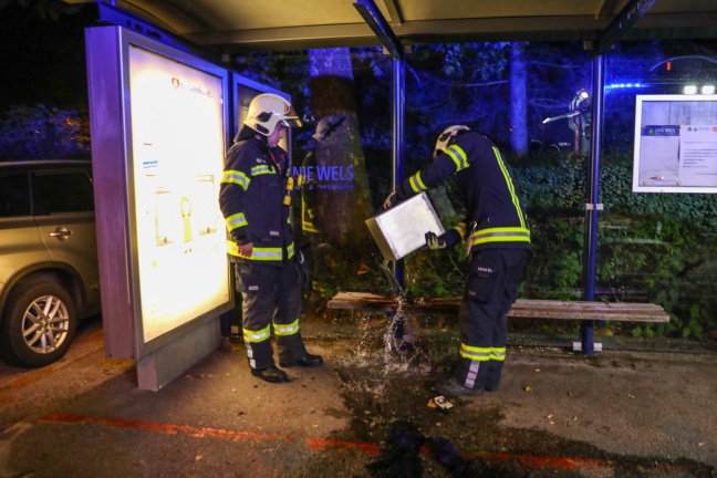 Kleinbrand in Buswartehäuschen sowie zweier Müllbehälter in Wels-Neustadt