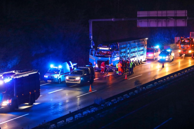 LKW-Lenker nach internem Notfall auf Innkreisautobahn bei Wels aus Führerhaus gerettet
