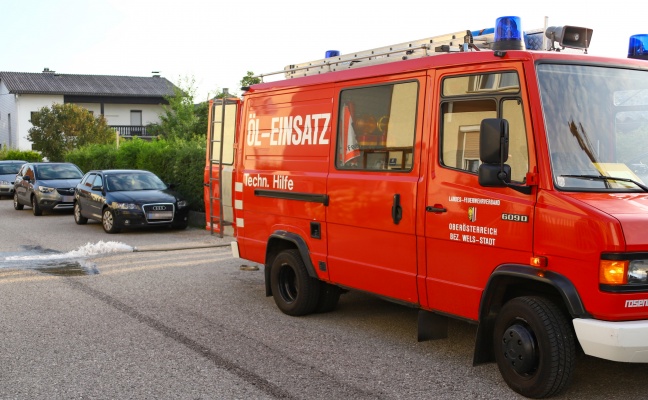 Schrebergartenanlage in Wels-Pernau nach Problem bei Kleinkraftwerk vom Mühlbach überflutet