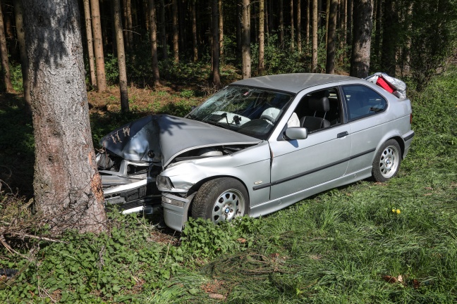 Auto kracht bei Unfall auf Desselbrunner Straße in Ohlsdorf gegen Baum