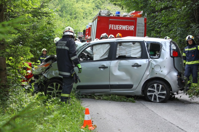 Autolenker bei Verkehrsunfall in Molln mit PKW in steiles Waldstück gestürzt
