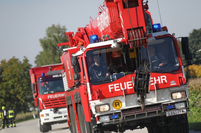Sieben Feuerwehren bei Brand eines Maishäckslers in Eberstalzell im Einsatz