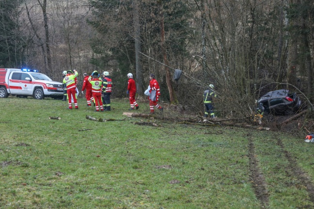 Tödlicher Verkehrsunfall: Auto landet in Hartkirchen nach Kollision mit Bäumen im Bachbett