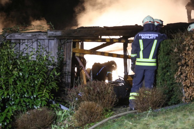 Größerer Einsatz der Feuerwehren bei Brand einer Garten- und Werkstättenhütte in Schlatt