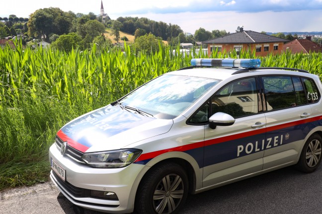 Großeinsatz der Polizei bei der Fahndung mehrerer geflüchteter Personen in Thalheim bei Wels
