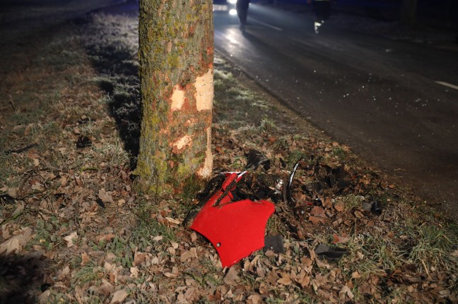 Auto bei schwerem Verkehrsunfall in Oftering gegen Baum geprallt
