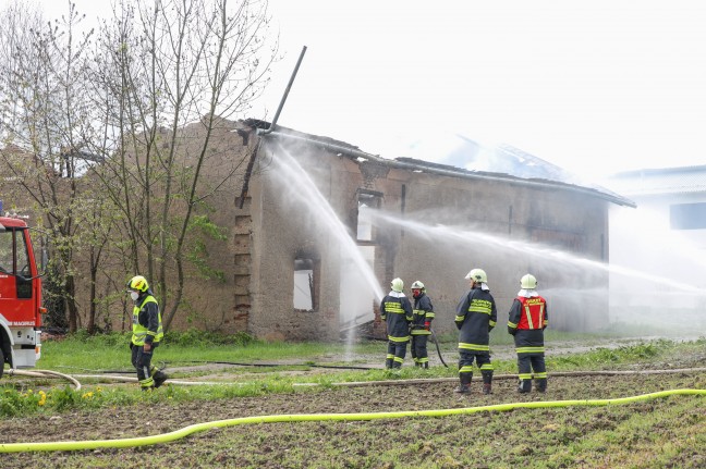Sieben Feuerwehren bei Brand eines alten Stadls in Eferding im Einsatz