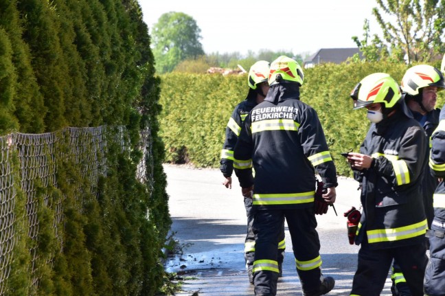 Zwei Feuerwehren bei Brand einer Thujenhecke in Feldkirchen an der Donau im Einsatz