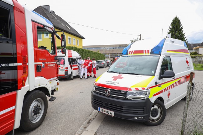 Personenrettung: Verletzte Person in Wels-Innenstadt nach Sturz von Einsatzkrften aus Pool gerettet