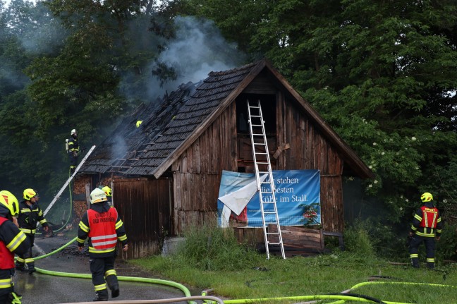 Sieben Feuerwehren bei Brand eines Holzstadls in Hartkirchen im Einsatz