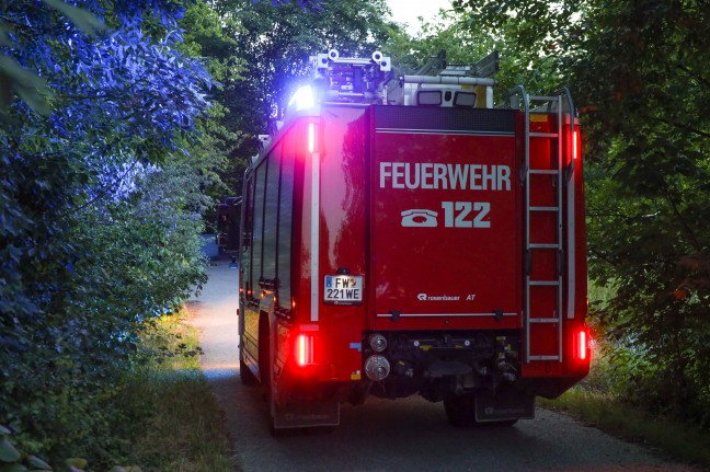 Einsatzkräfte der Feuerwehr bei vermutetem Flurbrand in Wels im Einsatz