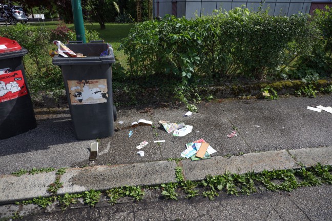 Kleinstbrand bei Altpapiercontainer in Wels-Vogelweide