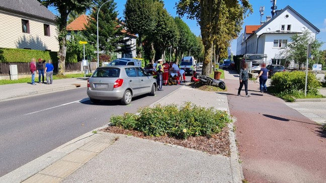 Schwerer Verkehrsunfall zwischen PKW und Motorrad in Steyr-Pyrach