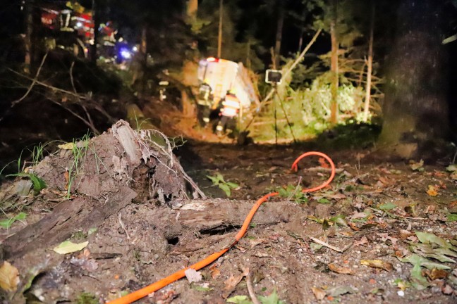 Kleinbus bei Unfall zwischen Ried in der Riedmark und Wartberg ob der Aist ber Bschung gestrzt