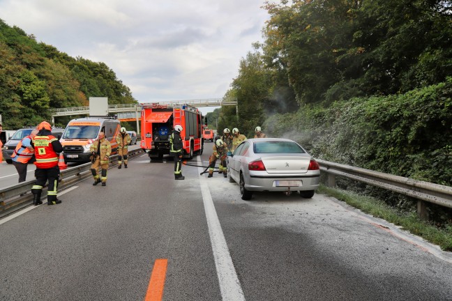 Einsatzkräfte bei PKW-Brand auf der Mühlkreisautobahn bei Linz-Dornach im Einsatz