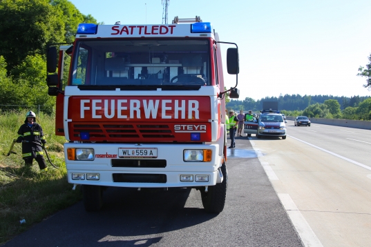 Feuerwehr Sattledt bei Fahrzeugbrand auf der Westautobahn im Einsatz