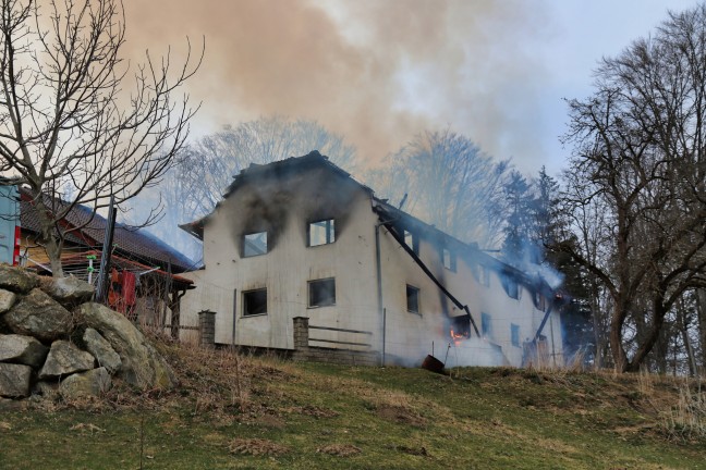 Zehn Feuerwehren bei größerem Brand auf Bauernhof in Königswiesen im Einsatz