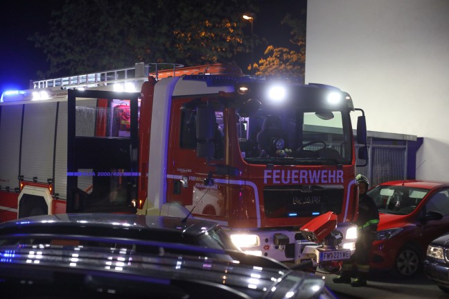 Brand einer Altpapiertonne bei einem Mehrparteienwohnhaus in Wels-Neustadt