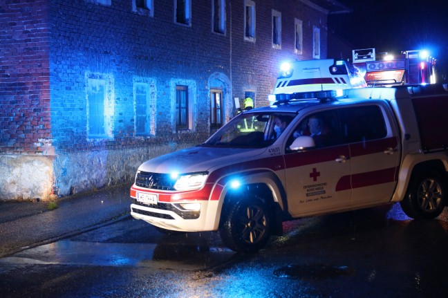 Einsatzkrfte zu Brand in einem landwirtschaftlichen Gebude in Offenhausen alarmiert