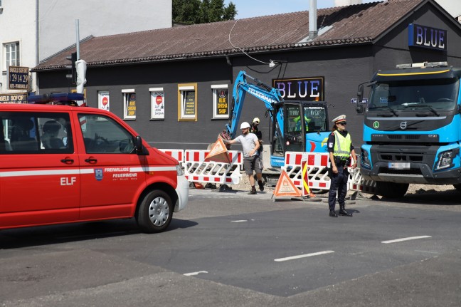 Gasleitung bei Straenbauarbeiten in Wels-Innenstadt beschdigt