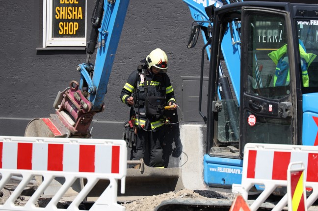 Gasleitung bei Straenbauarbeiten in Wels-Innenstadt beschdigt