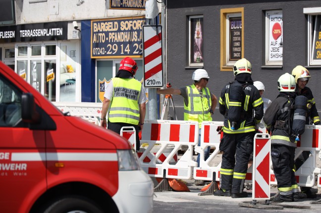 Gasleitung bei Straenbauarbeiten in Wels-Innenstadt beschdigt