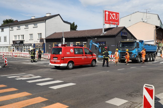 Gasleitung bei Straenbauarbeiten in Wels-Innenstadt beschdigt