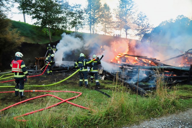 Brand eines Holzstadels in Freistadt sorgt fr greren Einsatz von drei Feuerwehren