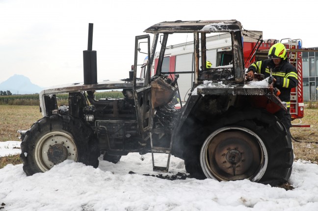 Traktor auf Feld in Steinhaus in Vollbrand