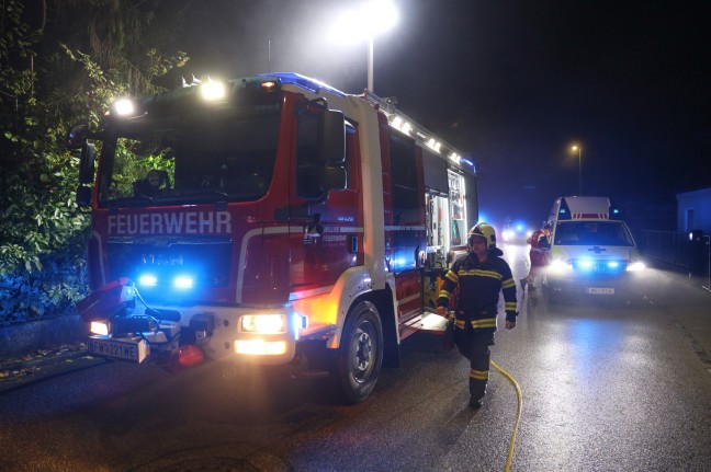 Auto bei schwerem Verkehrsunfall in Wels-Puchberg gegen Zaun und Hecke gekracht