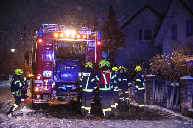 Einsatzkrfte bei gemeldetem Heizraumbrand in Fischlham im Einsatz