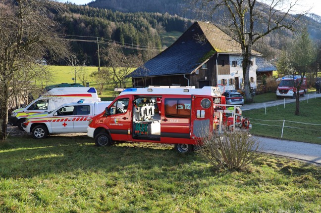 Brand einer Waldhtte in Weyregg am Attersee sorgt fr Einsatz von sieben Feuerwehren