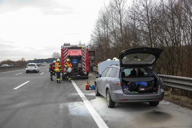 Zwei Feuerwehren bei PKW-Brand auf der Westautobahn bei Allhaming im Einsatz