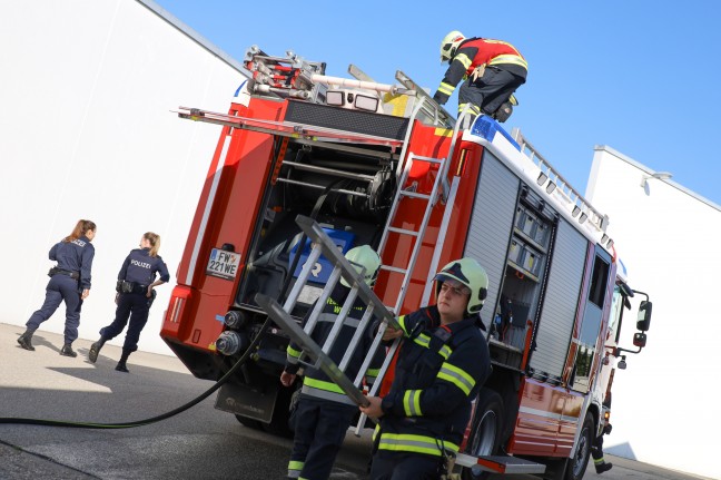 Brand eines Kartonagenentsorgungssystems bei einem Lebensmittelmarkt in Wels-Pernau