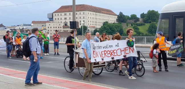 Klimakleber blockierten die Nibelungenbr�cke in Linz-Urfahr