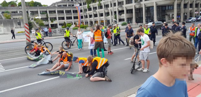 Klimakleber blockierten die Nibelungenbr�cke in Linz-Urfahr