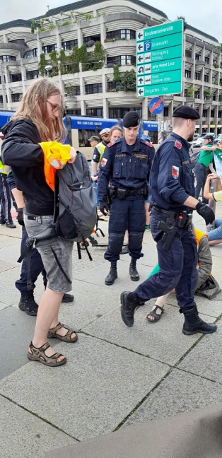 Klimakleber blockierten die Nibelungenbr�cke in Linz-Urfahr