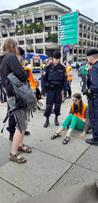 Klimakleber blockierten die Nibelungenbr�cke in Linz-Urfahr