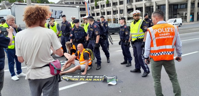 Klimakleber blockierten die Nibelungenbr�cke in Linz-Urfahr