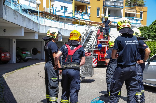 Doch kein Vogel: Gerusche aus Kamin lsten Drehleitereinsatz der Feuerwehr in Marchtrenk aus