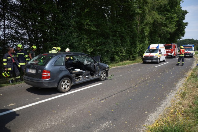 Menschenrettung nach Verkehrsunfall: Auto bei Rstorf frontal gegen Bume geprallt