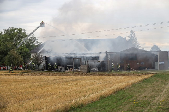 Neun Feuerwehren bei Brand einer Gerätehalle in Waldneukirchen im Einsatz