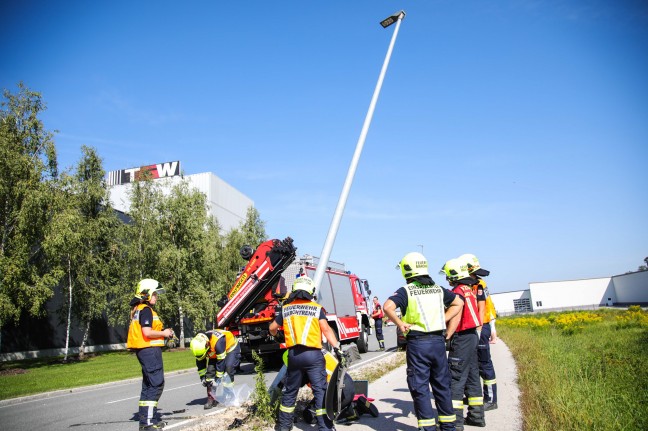 Auto bei Verkehrsunfall in Marchtrenk gegen Straßenlaterne gekracht