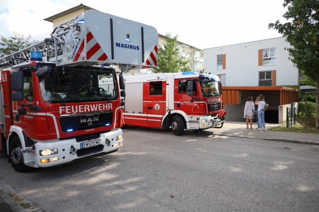 Einsatz der Feuerwehr bei befrchtetem Gasaustritt in einer Tiefgarage in Wels-Lichtenegg