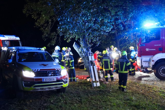 Auto gegen Baum: Vier teils Schwerverletzte bei nchtlichem Verkehrsunfall in Wartberg an der Krems