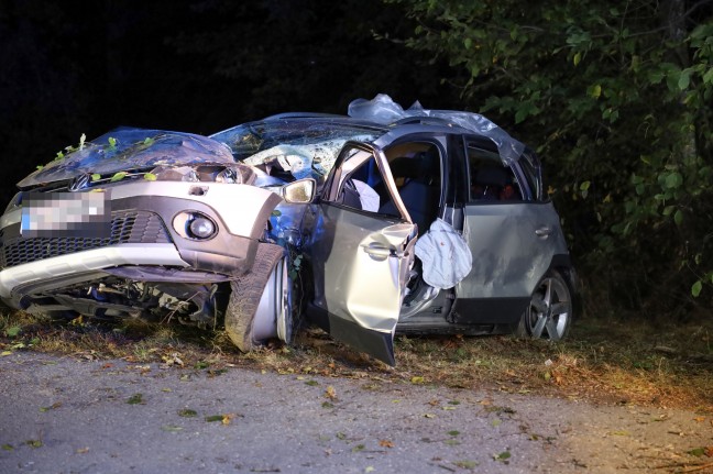 Auto gegen Baum: Vier teils Schwerverletzte bei nchtlichem Verkehrsunfall in Wartberg an der Krems