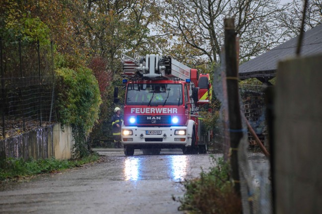 Feuerwehr mit Hhenrettern bei Personenrettung aus defektem Deckenkran in Buchkirchen im Einsatz