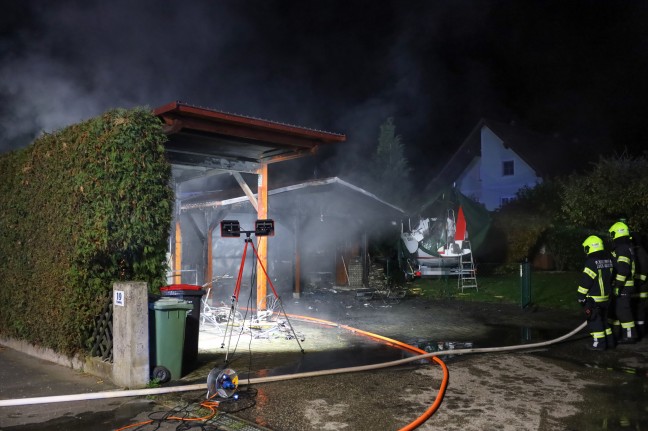 Drei Feuerwehren bei Carport- beziehungsweise Gartenhttenbrand in St. Florian im Einsatz