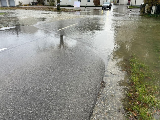 berflutungen: Innbach und Zubringer in Pichl bei Wels nach starkem Regen ber Ufer getreten