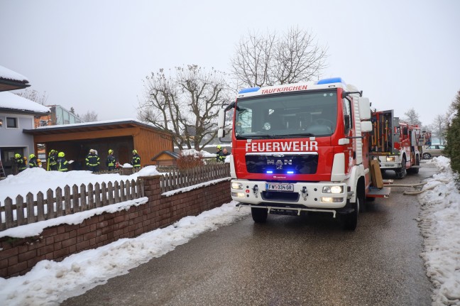 Fnf Feuerwehren bei Brand an einer Hackschnitzelheizung in Taufkirchen an der Trattnach im Einsatz